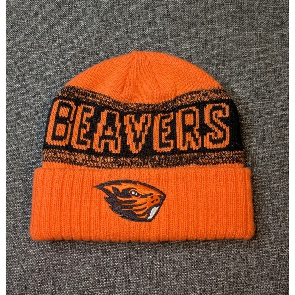 Oregon State University Beavers Beanie Winter Knit Hat Orange Mascot Logo Cap